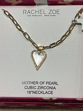 Rachel Zoe Goldtone Chain Necklace with Mother-of-Pearl Pave lined Heart Pendant